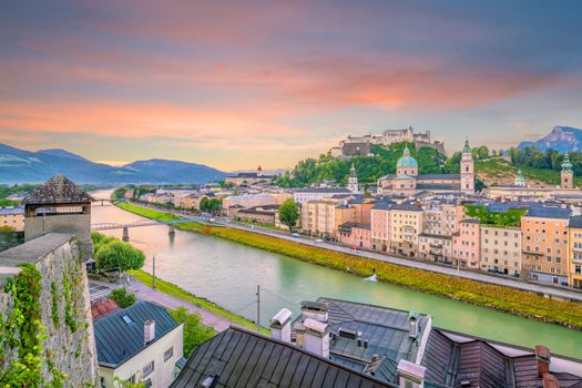 Beautiful view of Salzburg city skyline  in the summer at sunset, Austria