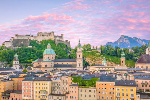 Beautiful view of Salzburg city skyline  in the summer at sunset, Austria