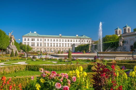 Beautiful view of famous Mirabell Gardens, Salzburg in Austria