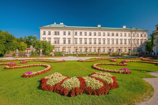 Beautiful view of famous Mirabell Gardens, Salzburg in Austria