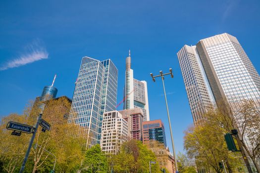 View on the financial district in Frankfurt city, Germany