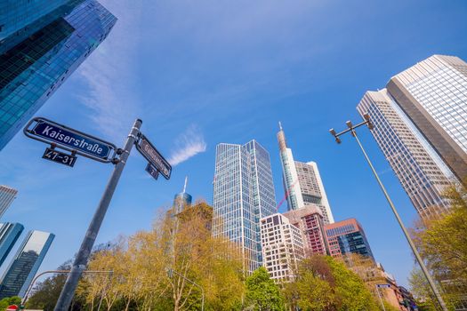 View on the financial district in Frankfurt city, Germany