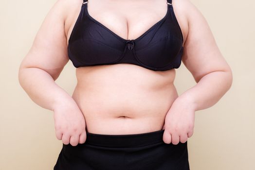 Fat woman., Shape up healthy stomach muscle, and diet lifestyle, to reduce belly concept.