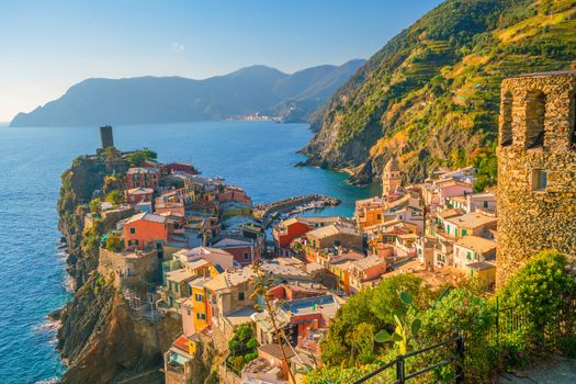 View of Vernazza. One of five famous colorful villages of Cinque Terre National Park in Italy