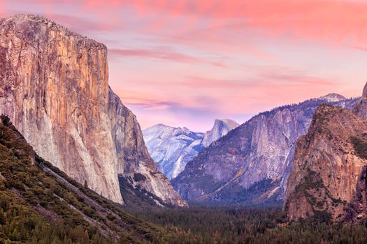 Beautiful view of yosemite national park at sunset in California, USA