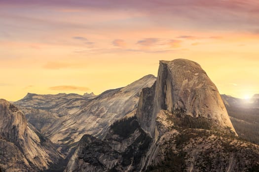 Beautiful view of yosemite national park at sunset in California, USA