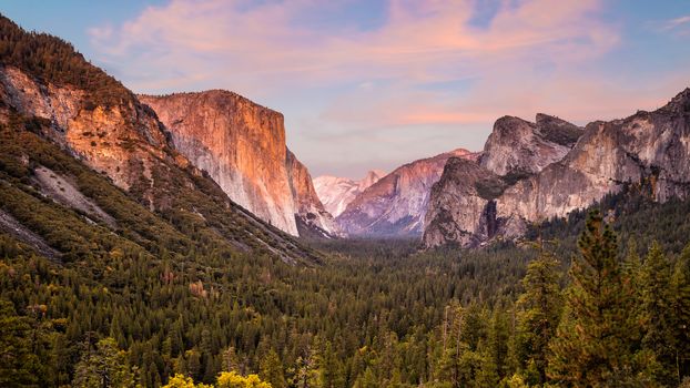 Beautiful view of yosemite national park at sunset in California, USA