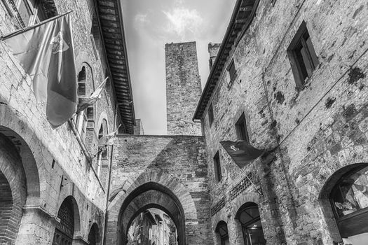 The medieval architecture of San Gimignano, iconic town in the province of Siena, and one of the most visited place in Tuscany, Italy