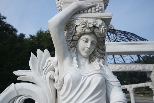 CHUNCHEON, SOUTH KOREA- October-03, 2020: White marble statue of Greek Goddess Head with lovely hair settled in a public park