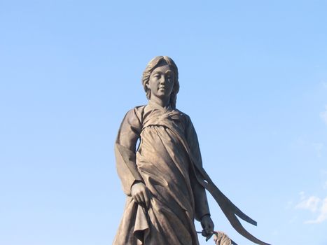 The Statue of Soyanggang Cheonyeo(Virgin) in Chuncheon, South Korea- Sep, 2020 : It was built in 2005 to spread the song of "Soyanggang Cheonyeo" well known as the national popular song of Korea