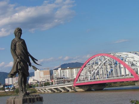 The Statue of Soyanggang Cheonyeo(Virgin) in Chuncheon, South Korea- Sep, 2020 : It was built in 2005 to spread the song of "Soyanggang Cheonyeo" well known as the national popular song of Korea