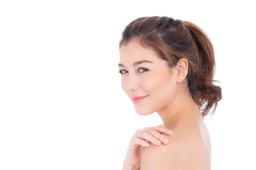 Beautiful girl with makeup, woman and skin care cosmetics concept / attractive asian girl on face isolated on white background.