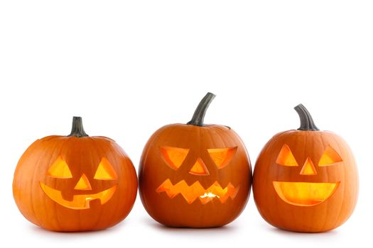 Three Halloween Pumpkins isolated on white background