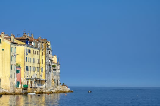 Part of the old town of Rovinj in Crotia and the Adriatic Sea