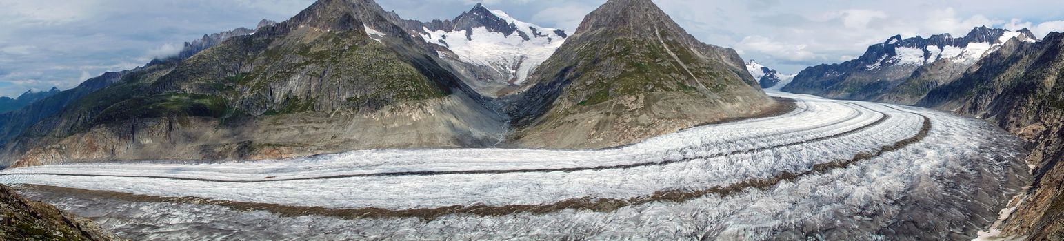 Panorama of the Aletsch glacier in the swiss alps