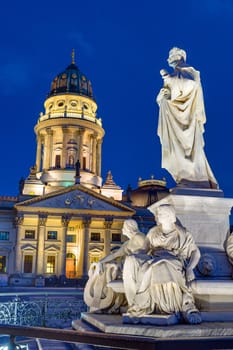 The German Dom and the statue of Schiller at the Gendarmenmarkt in Berlin
