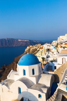 View over Oia on Santorini islands with one of the beautiful churches