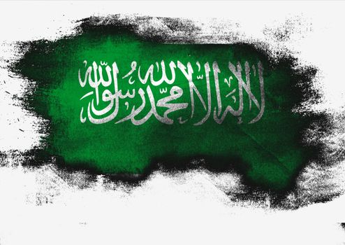 Saudi Arabia flag painted with brush on white background, 3D rendering