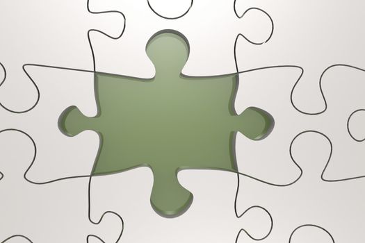 White puzzle with green background, 3D rendering