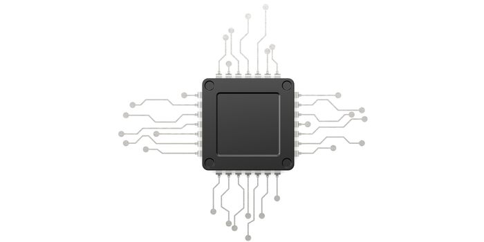 Black computer chip isolated on white background, 3D rendering