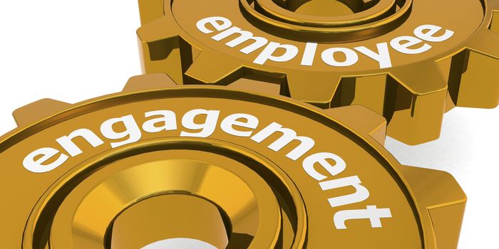 Employee engagement word on golden gears, 3d rendering