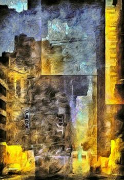 Big city burden. Modern abstract painting. 3D rendering