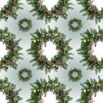 Merry christmas happy new year luxury seamless pattern of realistic Christmas wreath on pastel background. 3D illustration