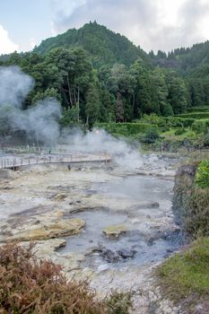 Walk on the Azores archipelago. Discovery of the island of Sao Miguel, Azores. Portugal. Furnas