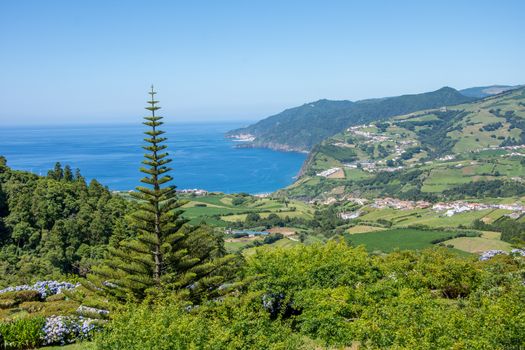 Walk on the Azores archipelago. Discovery of the island of Sao Miguel, Azores. Portugal. Furnas