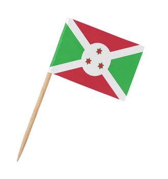 Small paper flag of Burundi on wooden stick, isolated on white