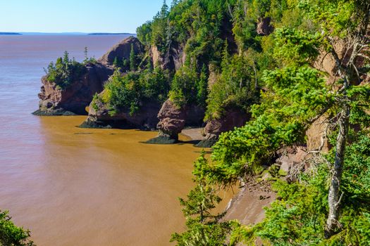 View of tide rising in Hopewell Rocks, New Brunswick, Canada