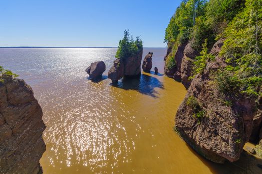 View of Hopewell Rocks at high tide. New Brunswick, Canada