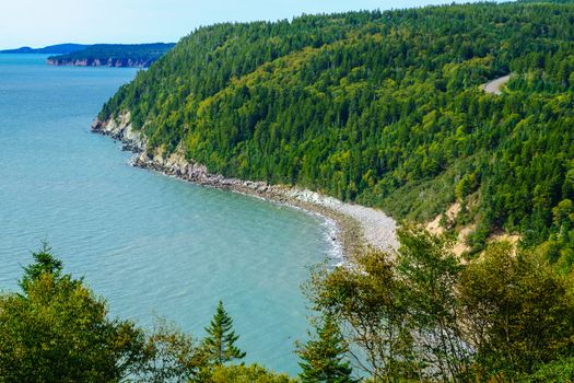 View of coastal landscape in Fundy Trail Parkway park, New Brunswick, Canada