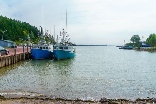 View of the harbor at high tide, in St. Martins, New Brunswick, Canada