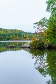 View of the Lac Rond lake, in Sainte-Adele, Laurentian Mountains, Quebec, Canada