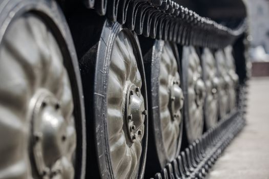 Close-Up of Tank Tracks in Victory Park in Russia