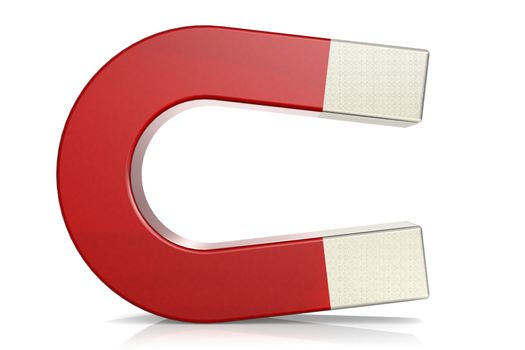 Red horseshoe magnet isolated on white, 3D rendering