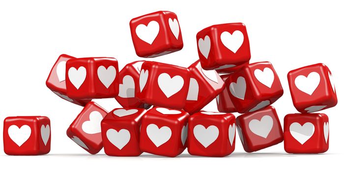 Red love cubes isolated on white background, 3D rendering