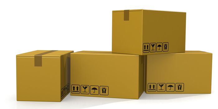 Stack of cardboard boxes isolated, 3D rendering