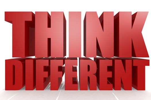 Think different word on white background, 3D rendering
