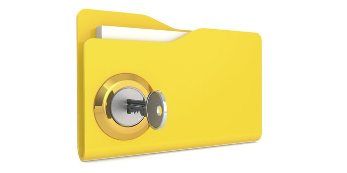 Unlock the yellow folder. Data security concept, 3D rendering