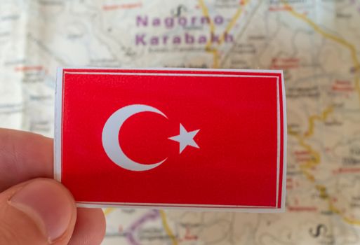 Turkish flag on the background of the map of Nagorno-Karabakh