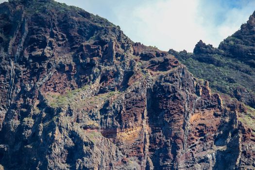 View on the steep coast of Los Gigantes on canary island tenerife with rocks in different colors