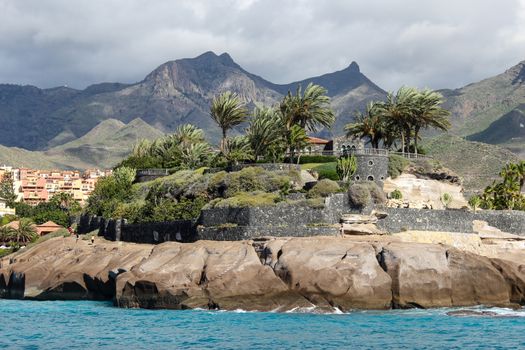 View on Costa Adeje on canary island tenerife with  mountain range in the background