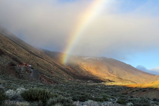 Landscape with rainbow around the Teide - the highest mountain of spain