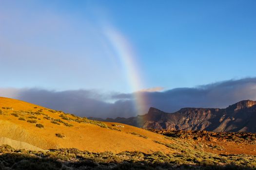 Landscape with rainbow around the Teide - the highest mountain of spain