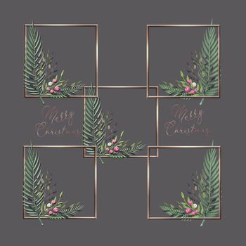 Christmas seamless pattern. Christmas wreath on pastel background with gold text for Christmas holiday season design