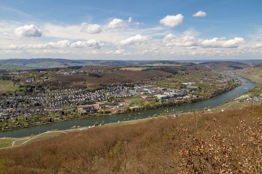 Panoramic view on the valley of the river Moselle and the city Bernkastel-Kues