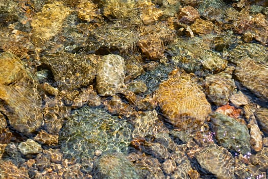 Clear water in the river and stone texture background