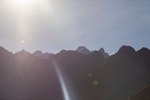 Panoramic view of the mountains that surround the city of Machu Picchu, Peru.